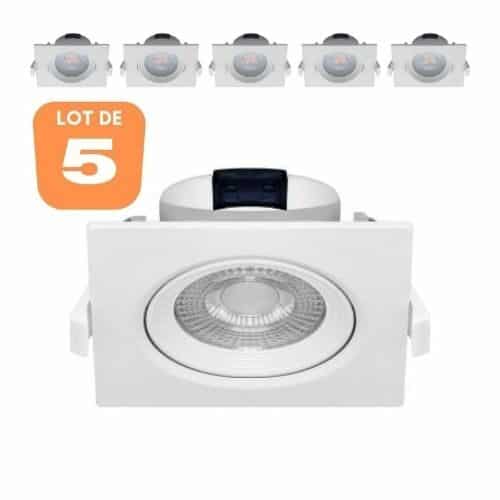 Lot de 5 Spots LED encastrables carré blanc