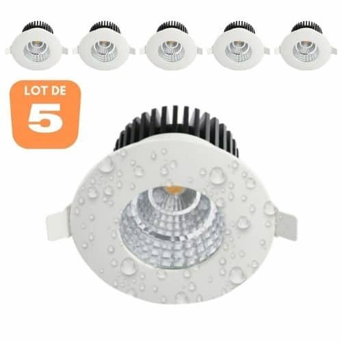 Lot de 5 spots LED étanches rond blanc