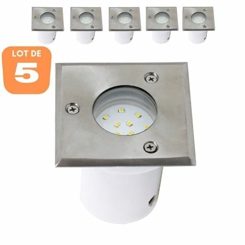 Lot de 5 spots LED étanches carrés inox