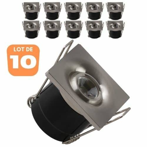 Lot de 10 minis spots LED SILVIA 1W orientable carré mat chrome