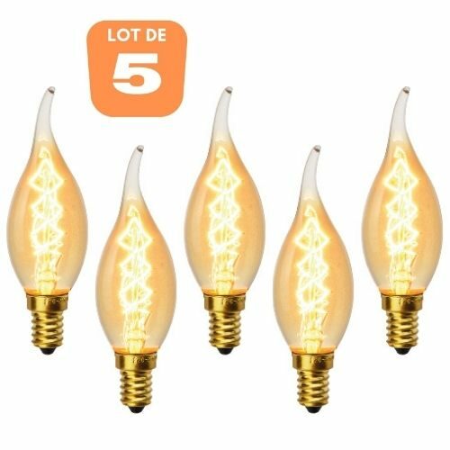 Lot de 5 ampoules C35T décoart incandescente vintage bougie