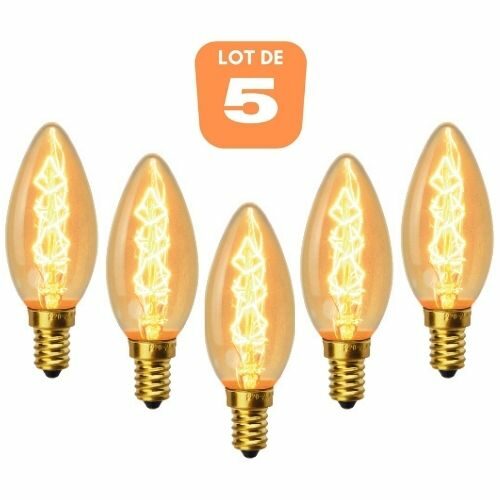 lot de 5 ampoules C35 décoart incandescente vintage flamme