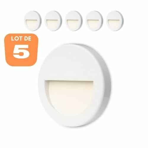 Lot de 5 spots LED mural VEKTAB1 rond blanc 3W