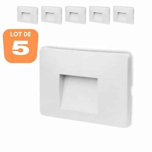 Lot de 5 spots LED mural VEKTAB3 carré blanc 3W