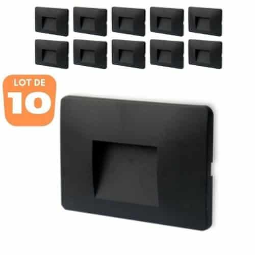 Lot de 10 spots LED mural VEKTAB4 carré noir 3W
