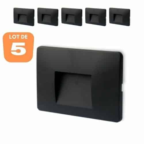 Lot de 5 spots LED mural VEKTAB4 carré noir 3W