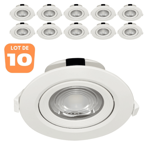 Lot de 10 spots COB LED encastrables rond blanc orientables