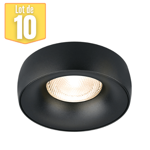 Lot de 10 spots LED noir GU5.3/GU10 rond saillie IP20