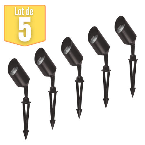 Lot de 5 spots jardin orientables Noir