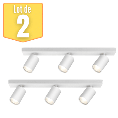 Lot de 2 plafonniers 3 spots saillies BETA-U1 Alu Blanc