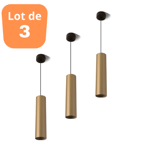 Lot de 3 suspensions tube BETA doré GU10