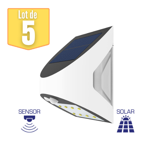 Lot de 5 appliques murales solaires à LED 3W IP54 avec détecteur