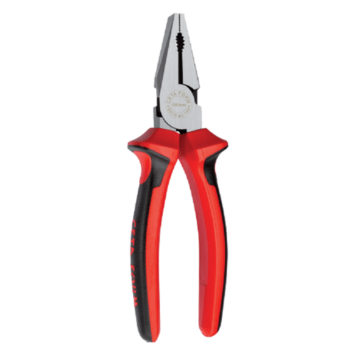 Pinces universelles combinées CETAFORM 180 mm, poignée Duotech, verticales avec lames en métal et poignées rouge/noir.