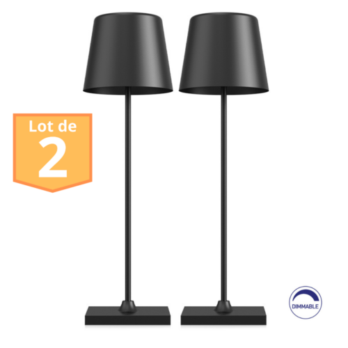 Lot de 2 lampes de table rechargeables noir