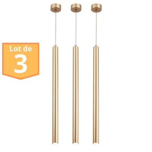 Lot de 3 suspensions tubes design doré