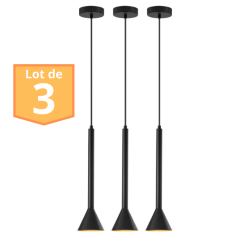 Lot de 3 suspensions modernes noir, métal