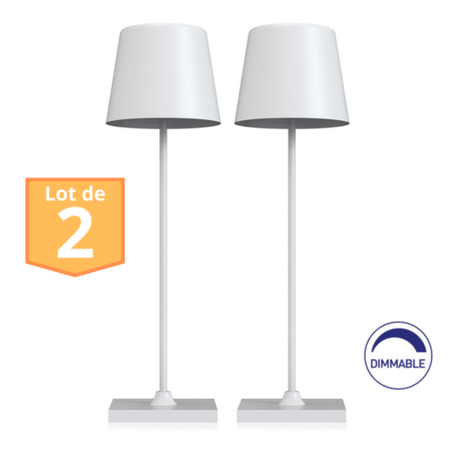 Lot de 2 lampes de table rechargeables blanc