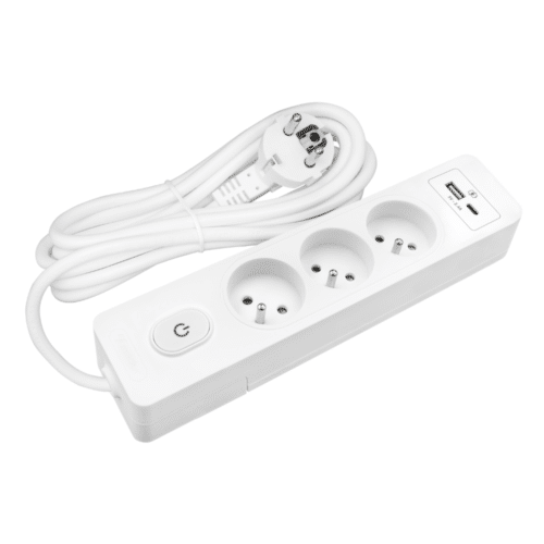Multiprise SELDUR, 3 prises + interrupteur, USB A+C charge standard 12W, Blanc, câble 5m