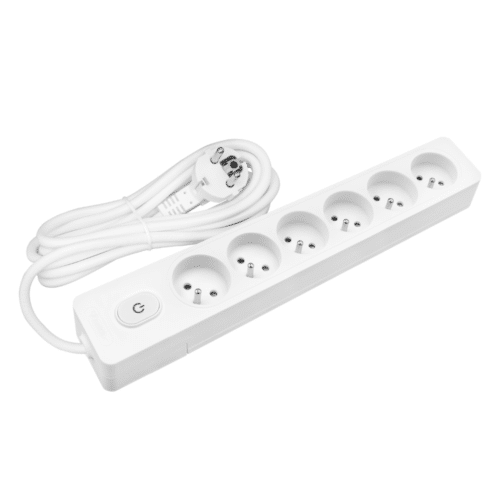 Multiprise SELDUR, 6 prises + interrupteur à voyant, Blanc, câble 2m