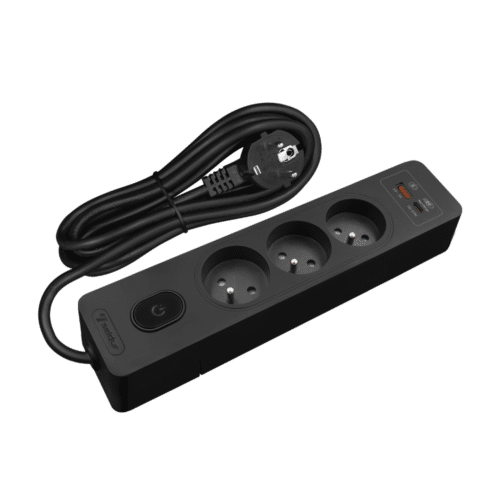 Multiprise SELDUR, 3 prises + interrupteur, USB A+C charge rapide 20W, Noir, câble 1.5m