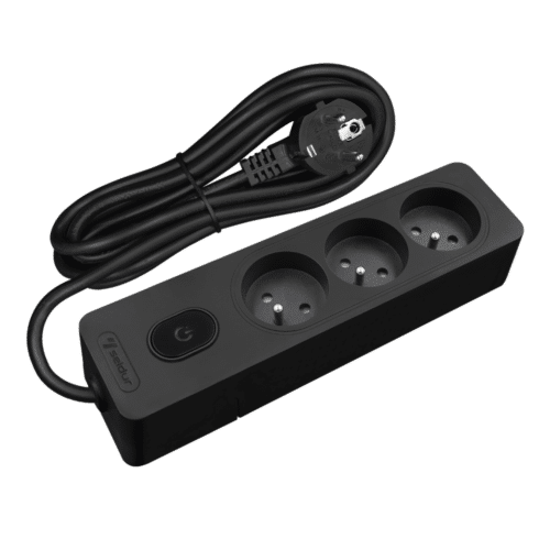 Multiprise SELDUR, 3 prises + interrupteur à voyant, Noir, câble 2m
