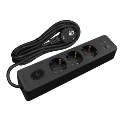 Multiprise, 3 prises type F + interrupteur, USB A+C charge rapide 20W, Noir, câble 5m