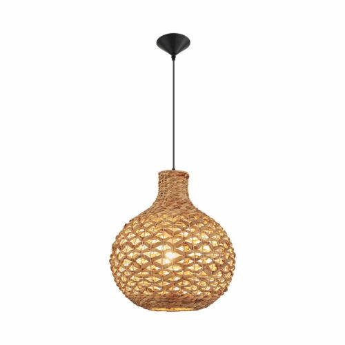 Suspension décorative en rotin naturel avec structure métal, douille E27 23W – Modèle BV02-00035