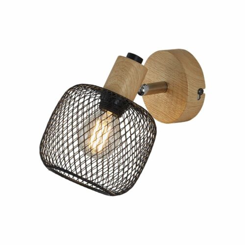 Applique murale décorative LED 1xE14 23W en métal noir et bois pour intérieur moderne