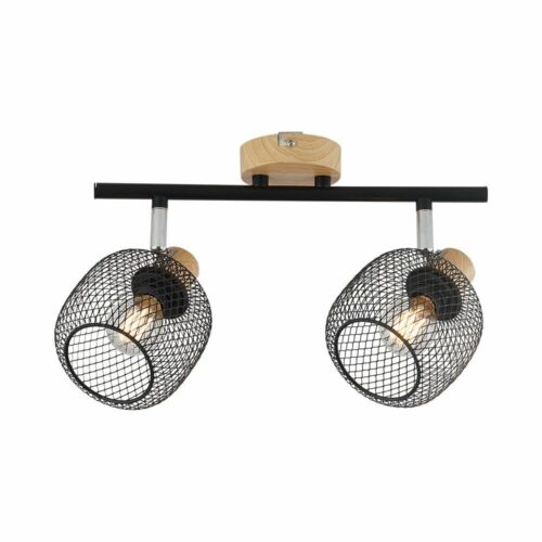 Plafonnier LED décoratif noir et bois 2xE14 IP20 pour intérieur moderne et cosy