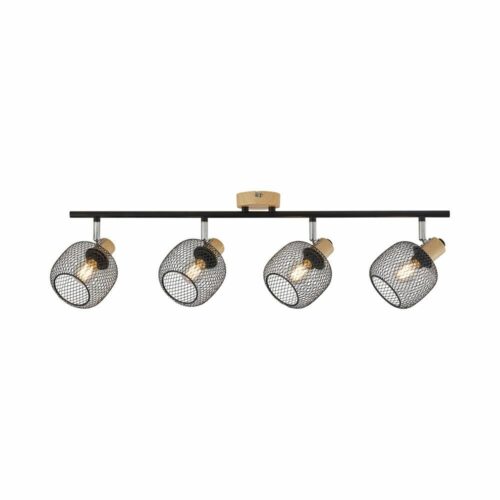 Plafonnier LED décoratif noir et bois 4xE14 IP20 pour salon moderne ou salle à manger spacieuse