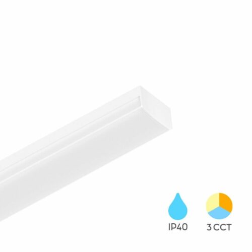 Réglette LED 36W 1190mm 3IN1 4320lm IP40 blanc, éclairage polyvalent pour bureaux, ateliers et espaces professionnels.