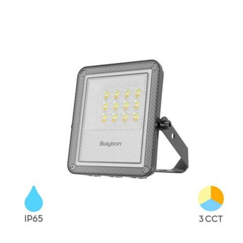 Projecteur LED 10W 3IN1 1100lm IP65 IK06 gris, éclairage extérieur résistant aux intempéries et aux chocs, idéal pour jardins et façades.