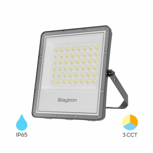 Projecteur LED 50W 3IN1 5500lm IP65 IK06 gris, éclairage extérieur puissant, résistant aux intempéries et aux chocs, idéal pour façades, parkings et zones industrielles.