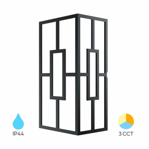 Applique murale LED extérieure BRAYTRON 10W 3en1, IP44 étanche, IK08 anti-chocs, lumière réglable blanc chaud, neutre, froid, finition noire