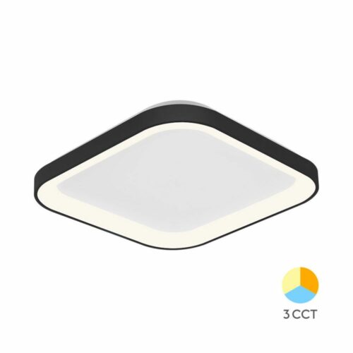 Plafonnier LED design noir Bella 36W – lumière chaude, neutre ou froide – format carré 480x480mm