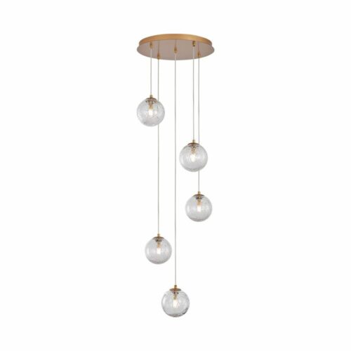 Suspension décorative BRAYTRON 5xG9 dorée en métal – luminaire élégant pour grand intérieur moderne