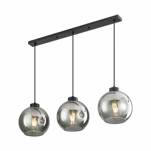 Suspension décorative trois lampes E27 avec abat-jour en verre fumé, finition moderne et élégante