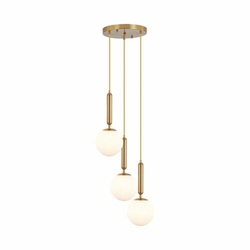 Suspension décorative 3 globes en verre opalin avec structure dorée – modèle BV01-00061, style moderne et raffiné