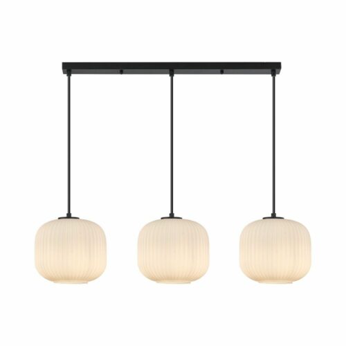 Suspension décorative trois lumières en opale et noir – Modèle BV01-00092, douilles E27 pour éclairage intérieur