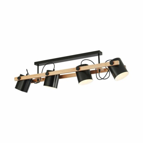 Plafonnier décoratif noir et bois naturel 4 douilles E27 – Modèle BV02-00012 pour éclairage intérieur chaleureux