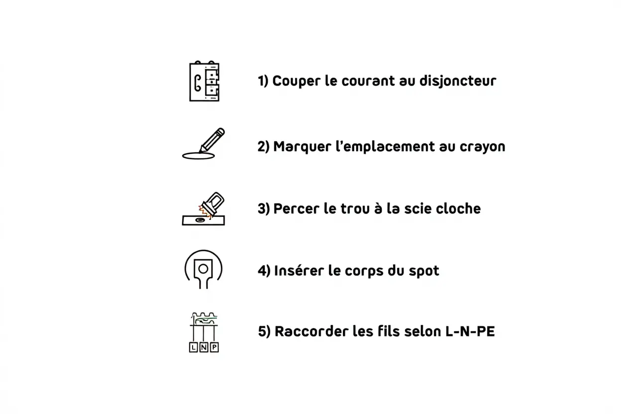Processus d'installation spot encastré