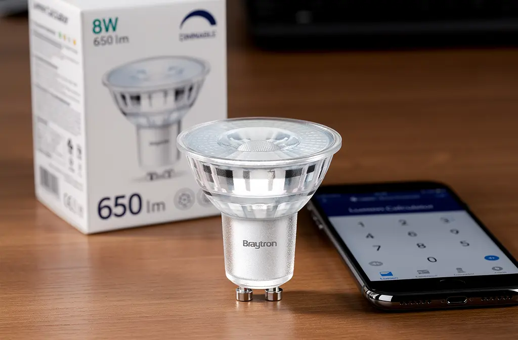 Ampoule LED sur un bureau avec calculateur de lumens