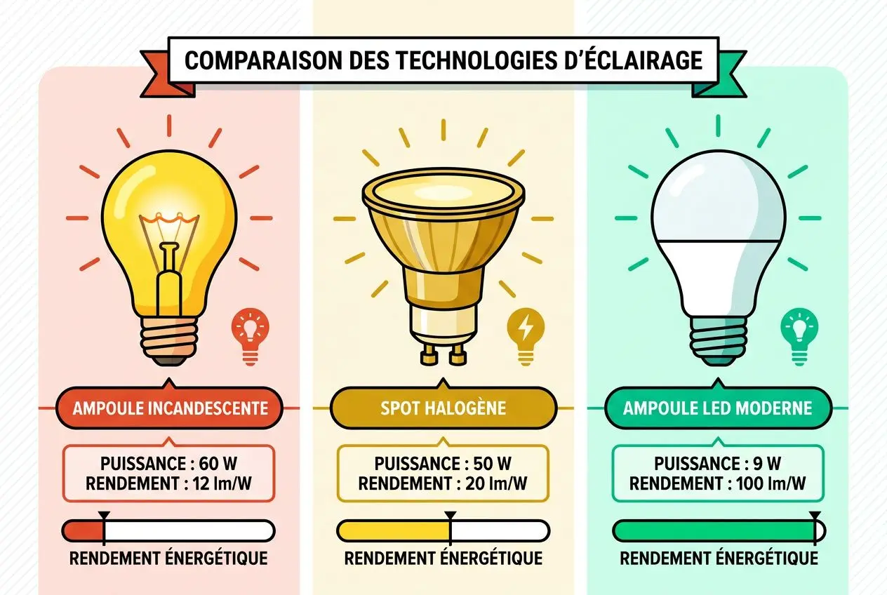 Comparaison efficacité des technologies d'ampoules