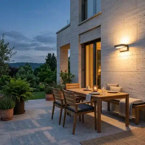Applique LED extérieur IP65 sur terrasse moderne