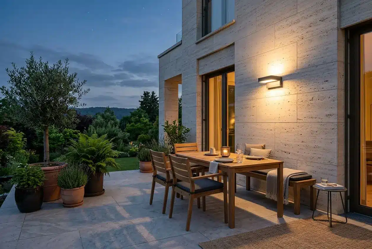 Applique LED extérieur IP65 sur terrasse moderne