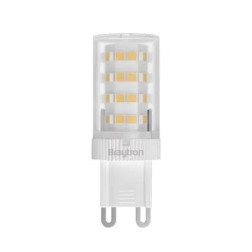 Ampoule LED G9 5W 6500K – lumière blanche intense, 430 lm, ampoule claire à LED à culot G9 avec modules LED rectangulaires et base blanche Bratyon.