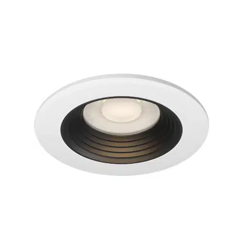 Spot LED encastrable noir et blanc 6.5W 3EN1 dimmable, luminaire downlight rond blanc avec réflecteur noir et source LED intégrée.