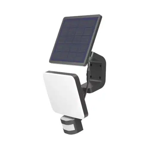 Applique solaire LED détecteur 15W IP54 avec panneau photovoltaïque et projecteur blanc, fixation murale 3-en-1.