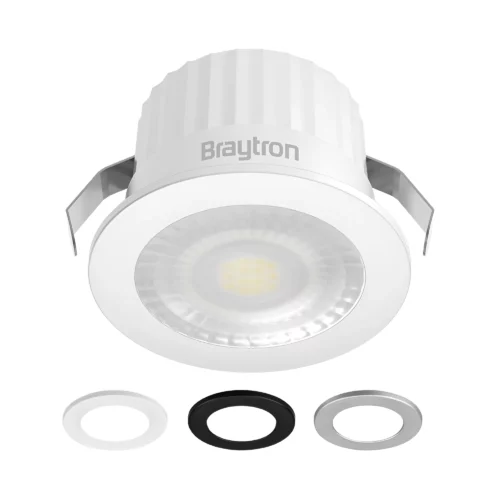 Spot LED encastrable 3W IP54 Blanc avec adaptateurs et joints (anneaux blancs, noirs et argent) pour fixation encastrée Baytron.