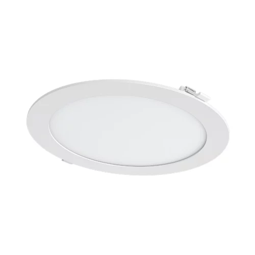 Dalle LED encastrable ronde 18W 3 en 1, lumens 1760, Ø229 mm, cadre blanc et diffuseur frosted.